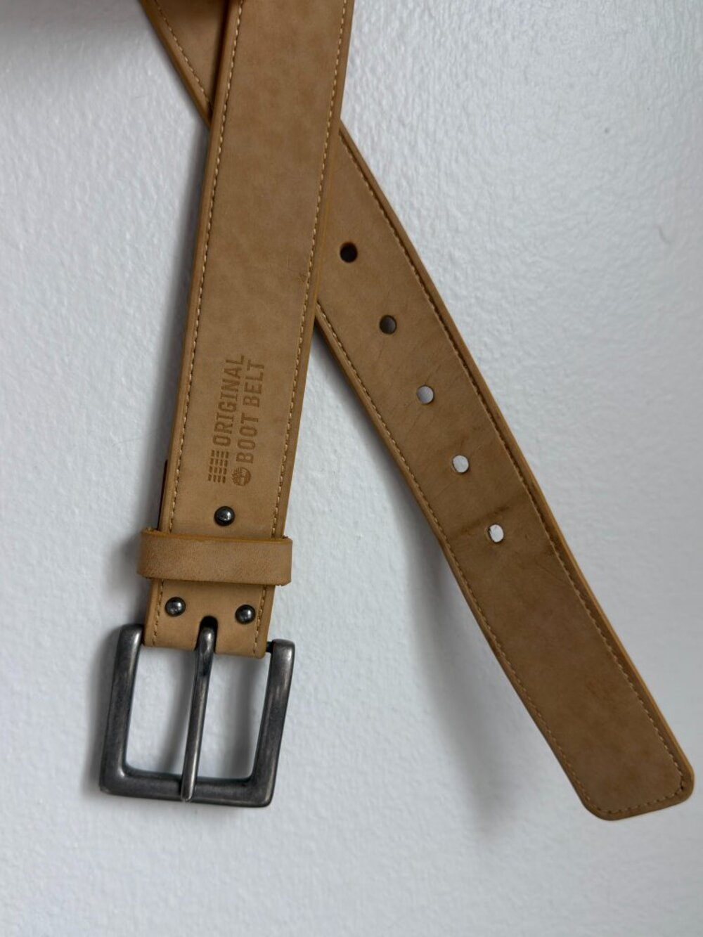 Timberland The Original Boot Belt Nubuck Leather Mens Wheat Tan 34 - Picture 3 of 4